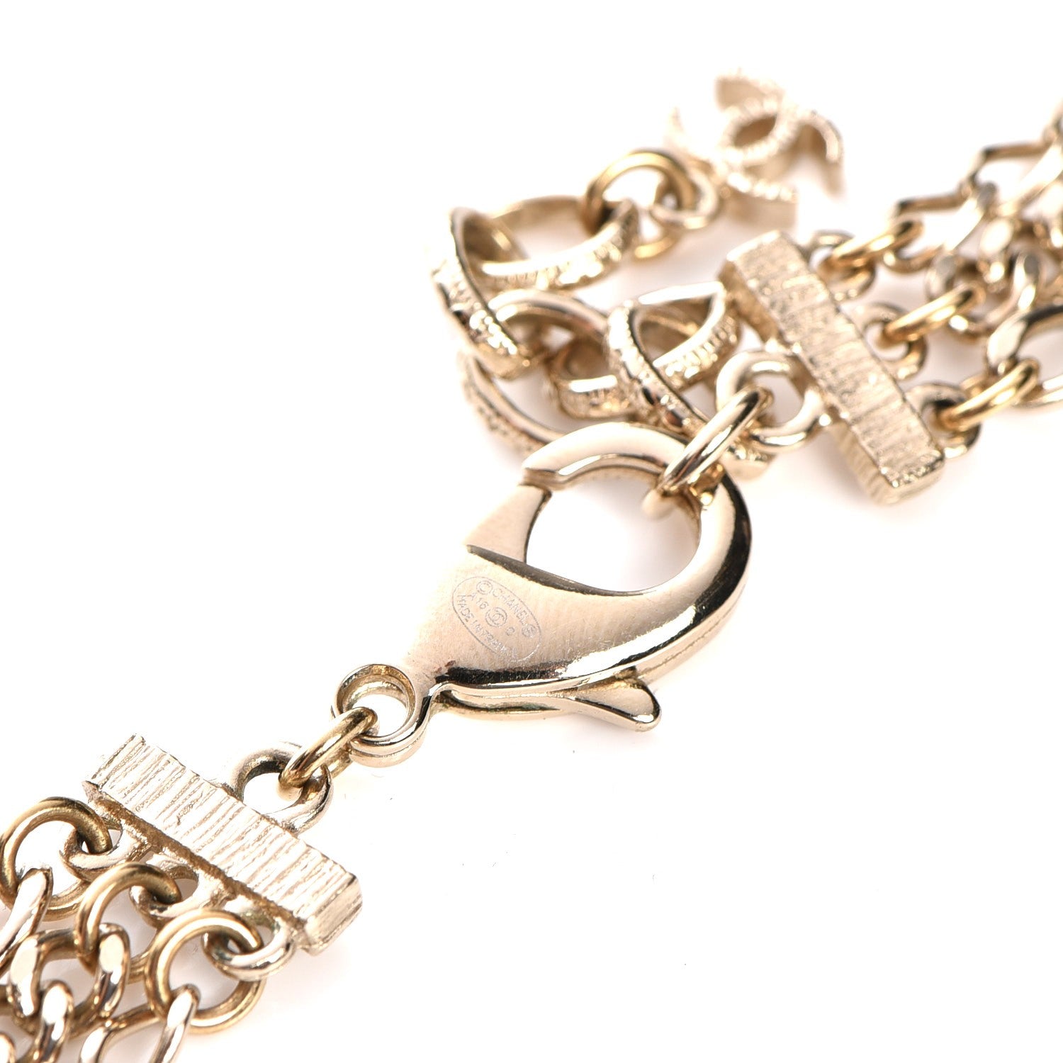 Chanel Multi Strand Chain Baguette Crystal CC Necklace Gold 5 of 6