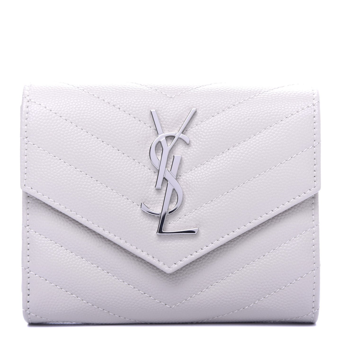 Grain De Poudre Matelasse Chevron Monogram Compact Tri Fold Wallet Crema Soft