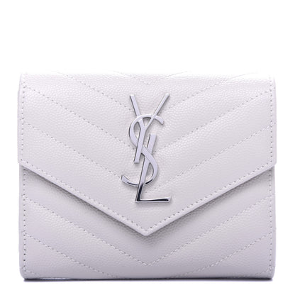 Saint Laurent Grain De Poudre Matelasse Chevron Monogram Compact Tri Fold Wallet Crema Soft 1 of 7