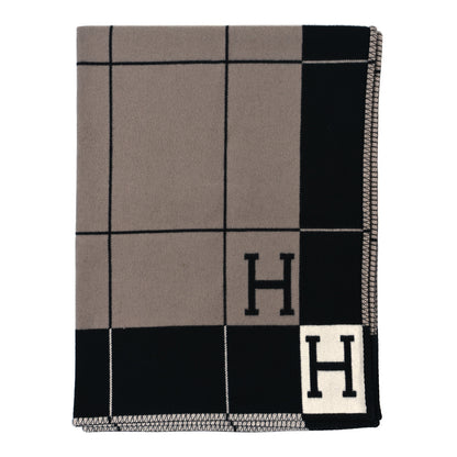 Hermes Wool Cashmere Avalon III Blanket Ecru Black 1 of 4