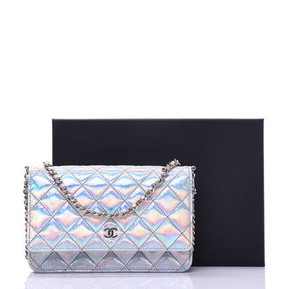 Chanel Iridescent Goatskin Quilted Wallet On Chain WOC Silver 12 of 12