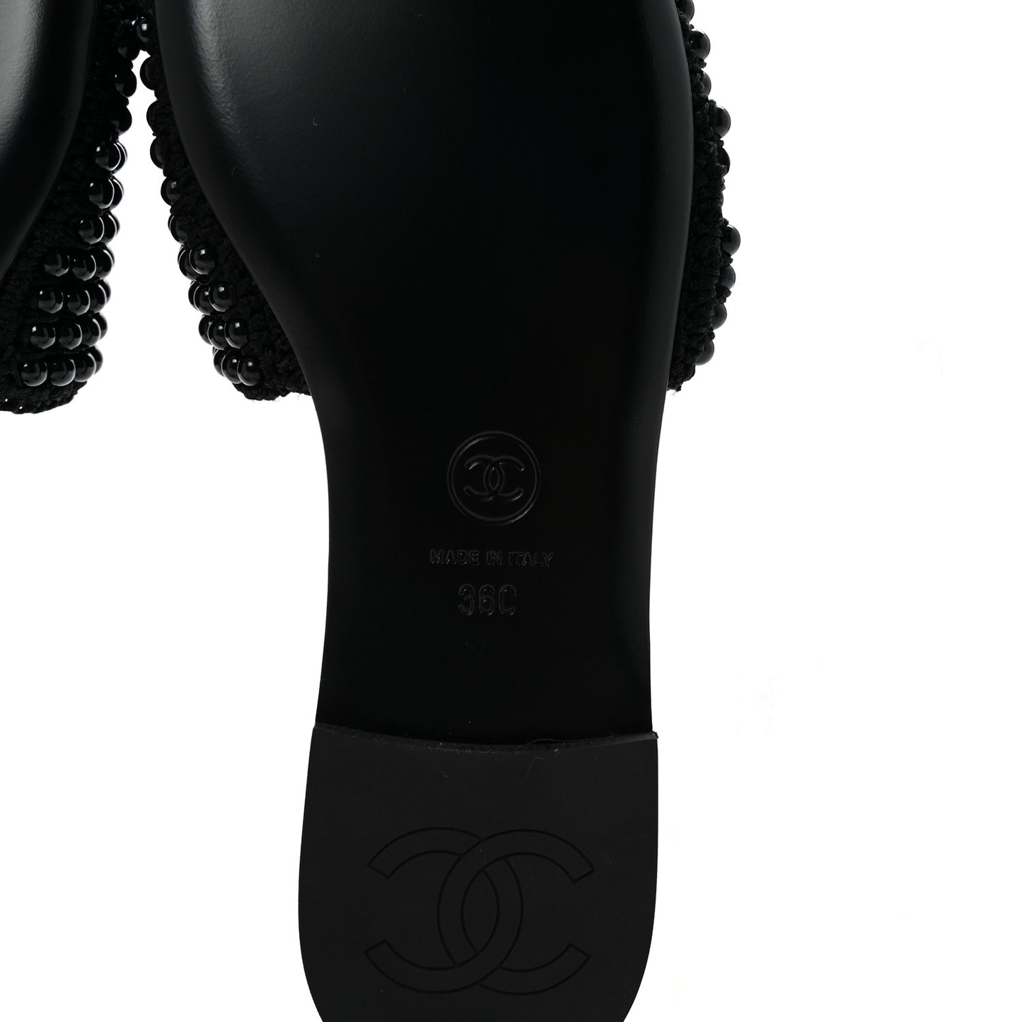 Pearl Crystal CC Mules Sandals 36 Black