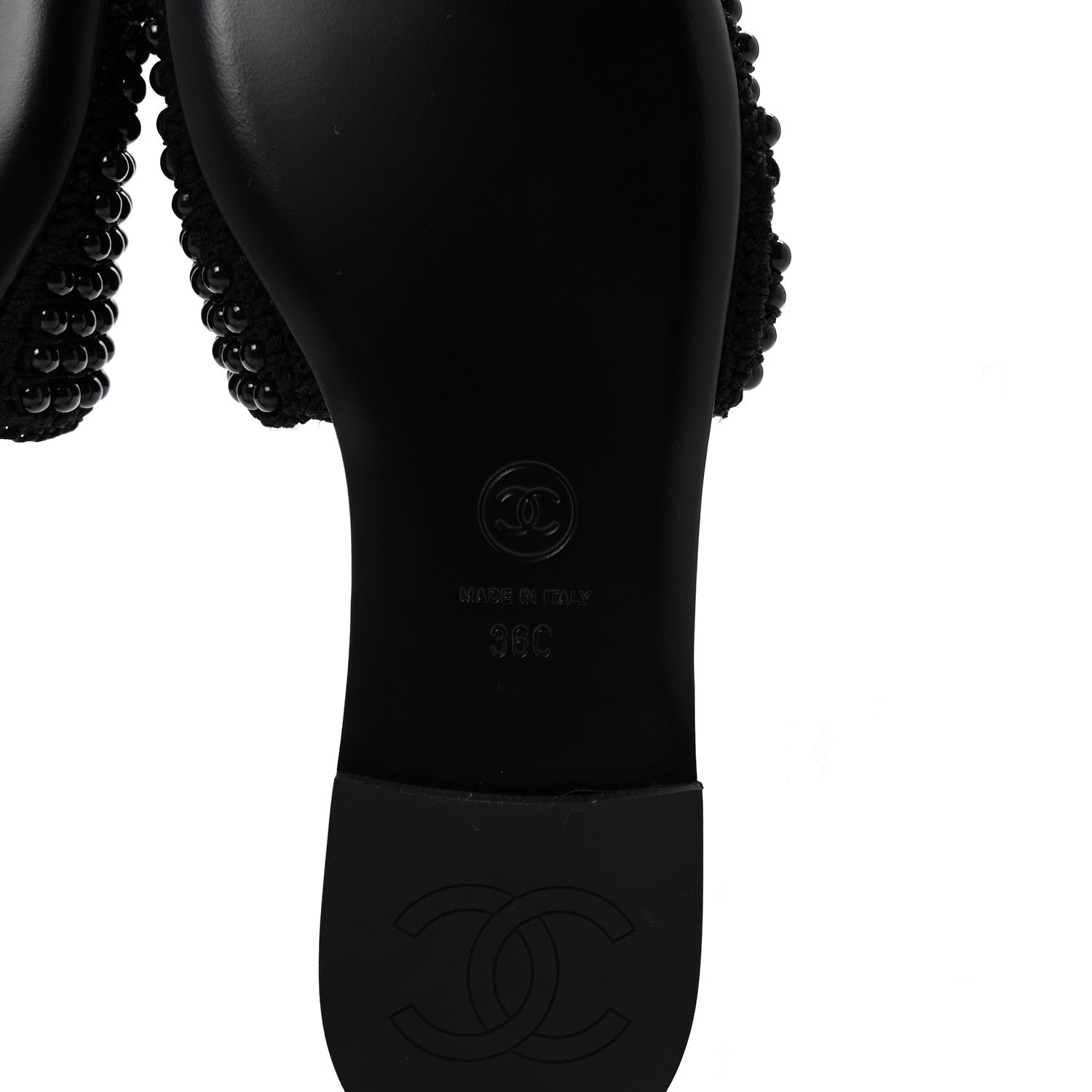 Chanel Pearl Crystal CC Mules Sandals 36 Black 7 of 10
