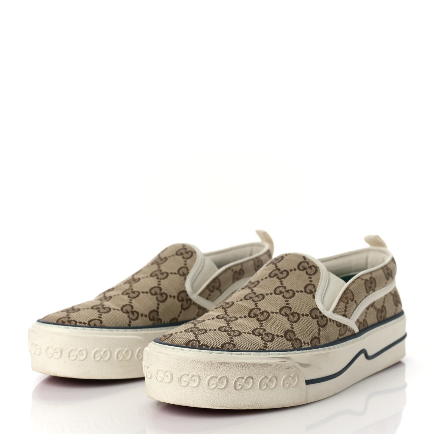 GG Monogram Womens 1977 Tennis Slip On 30mm Sneakers 37.5 Beige Ebony Mystic White