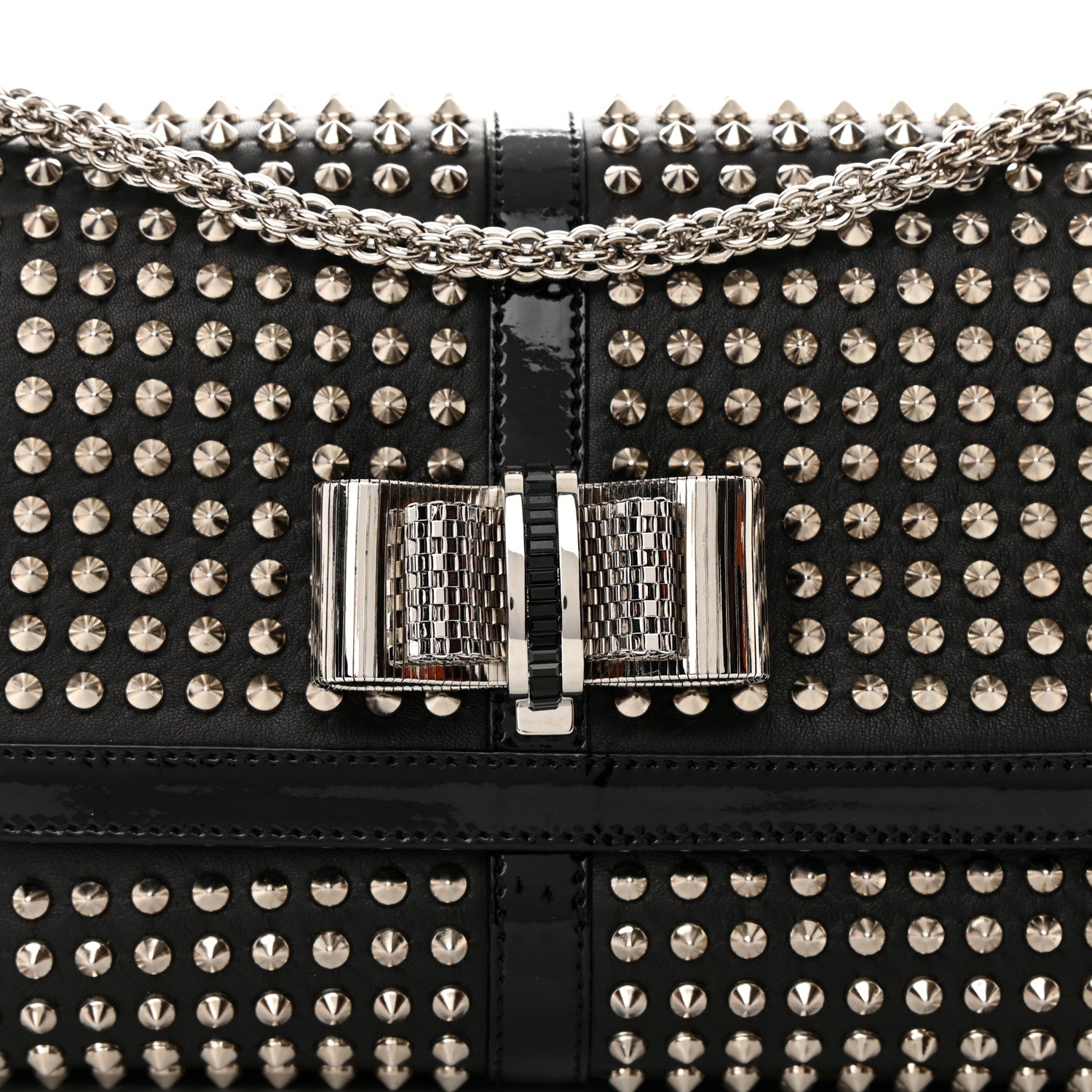 Christian Louboutin Nappa Patent Spikes Small Sweety Charity Crossbody Bag Black Silver 10 of 13