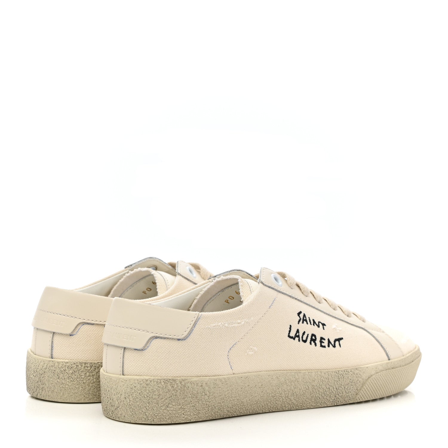 Saint Laurent Distressed Canvas Court Classic Sneakers 36 Panna 4 of 8
