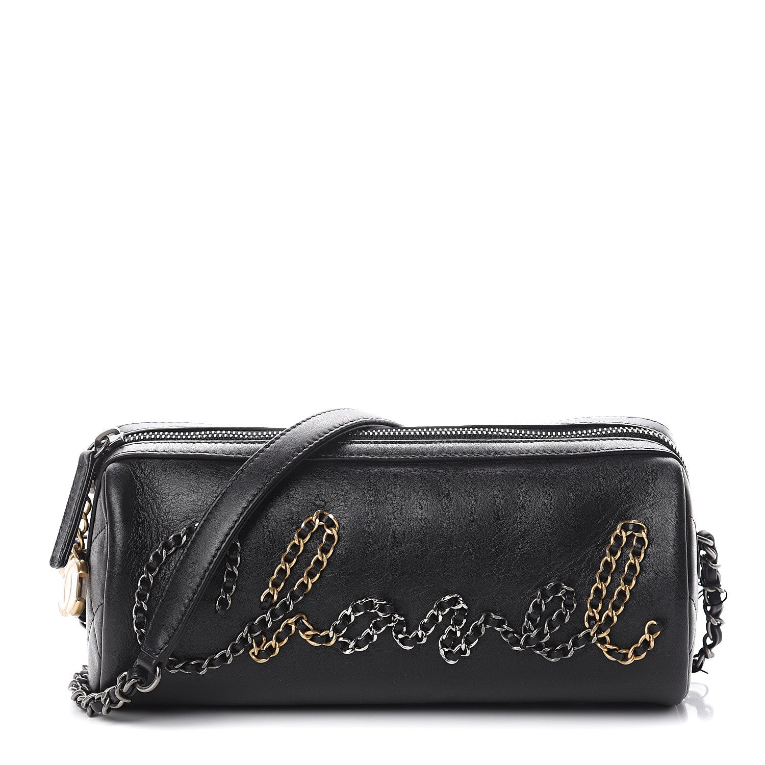 Chanel Calfskin Chain Signature Bowling Bag Black 1 of 9
