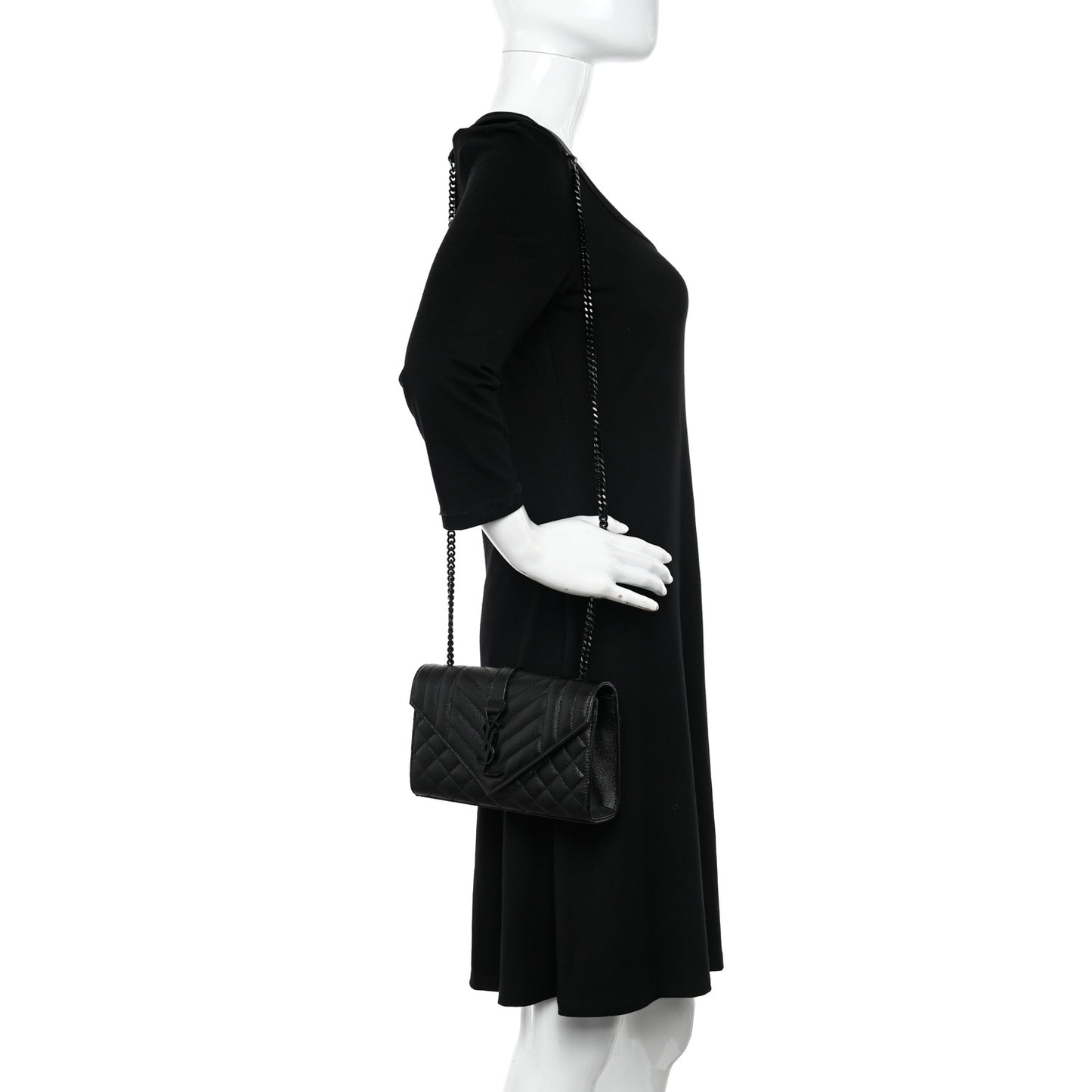 Grain De Poudre Textured Mixed Matelasse Triquilt Small Monogram Monochrome Satchel Black