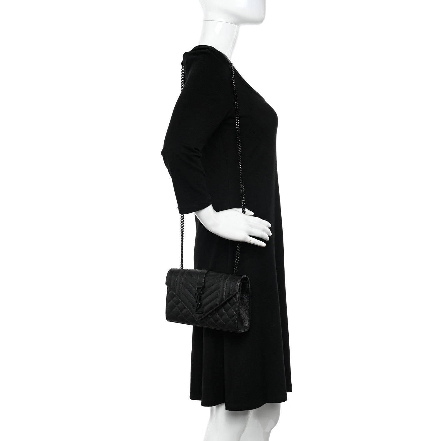 Saint Laurent Grain De Poudre Textured Mixed Matelasse Triquilt Small Monogram Monochrome Satchel Black 2 of 11