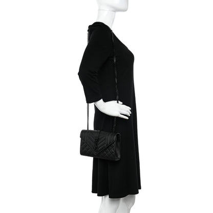 Saint Laurent Grain De Poudre Textured Mixed Matelasse Triquilt Small Monogram Monochrome Satchel Black 2 of 11