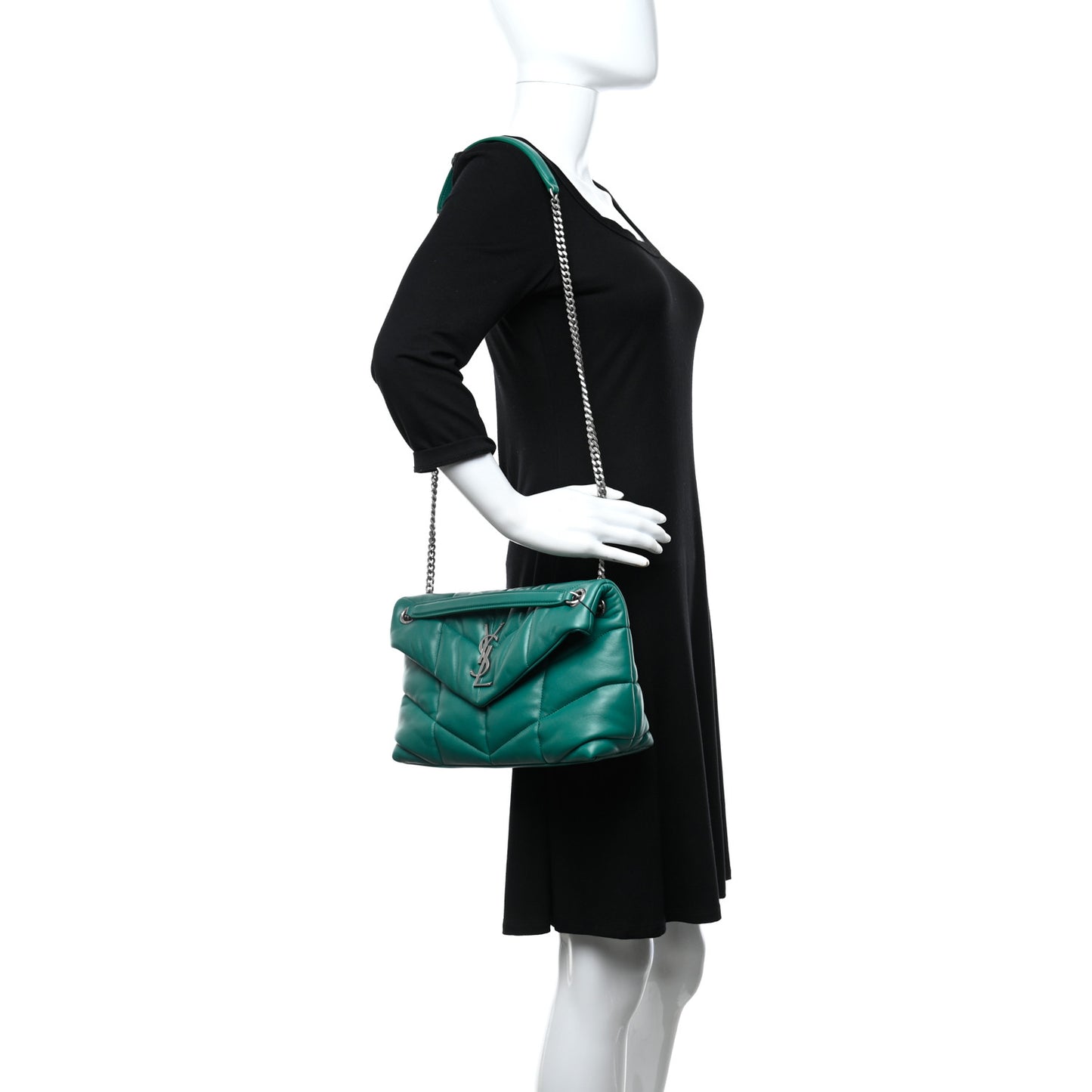 Lambskin Quilted Small Loulou Puffer Monogram Chain Satchel Green Field
