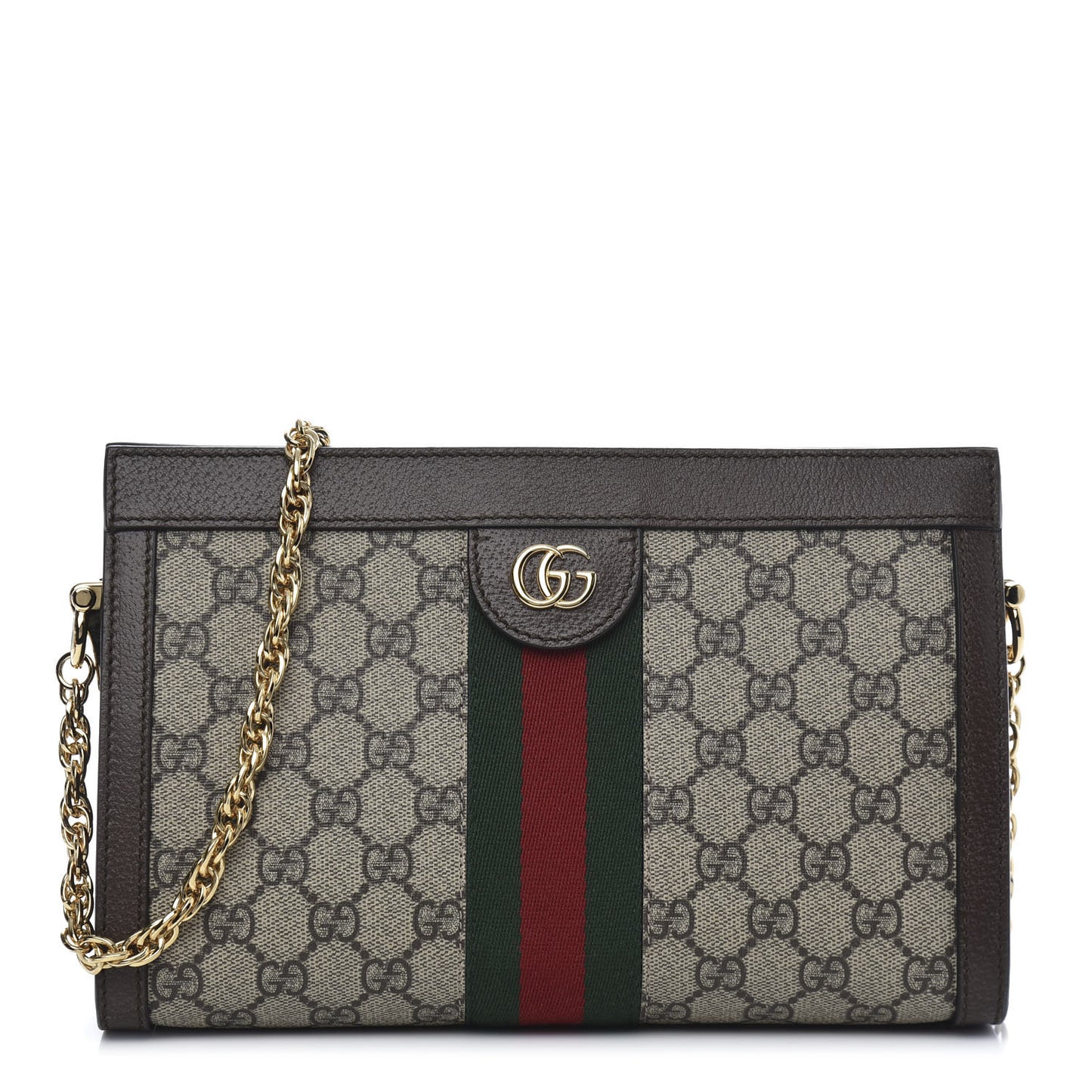 GG Supreme Monogram Web Small Ophidia Chain Shoulder Bag Brown