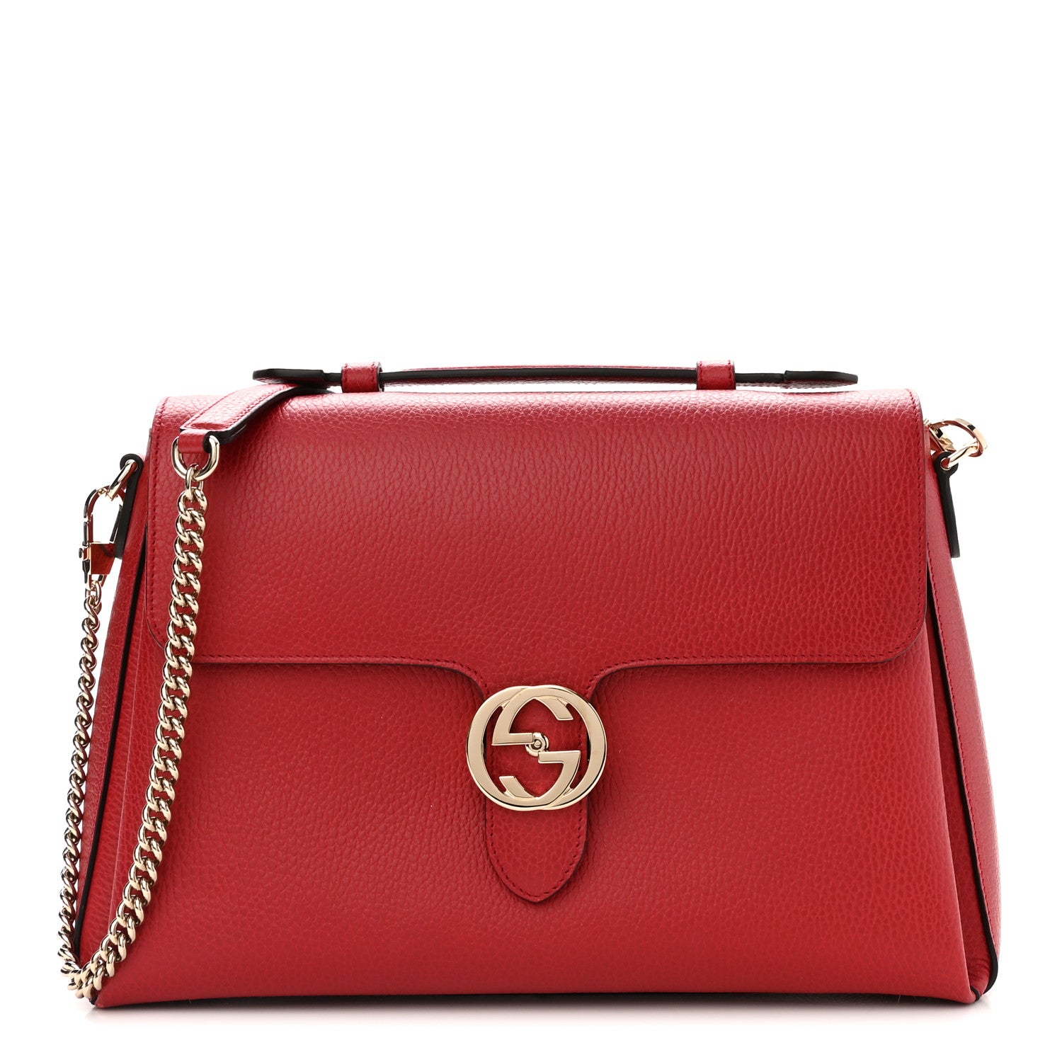 Gucci Dollar Calfskin Medium Interlocking G Top Handle Shoulder Bag Red 1 of 10