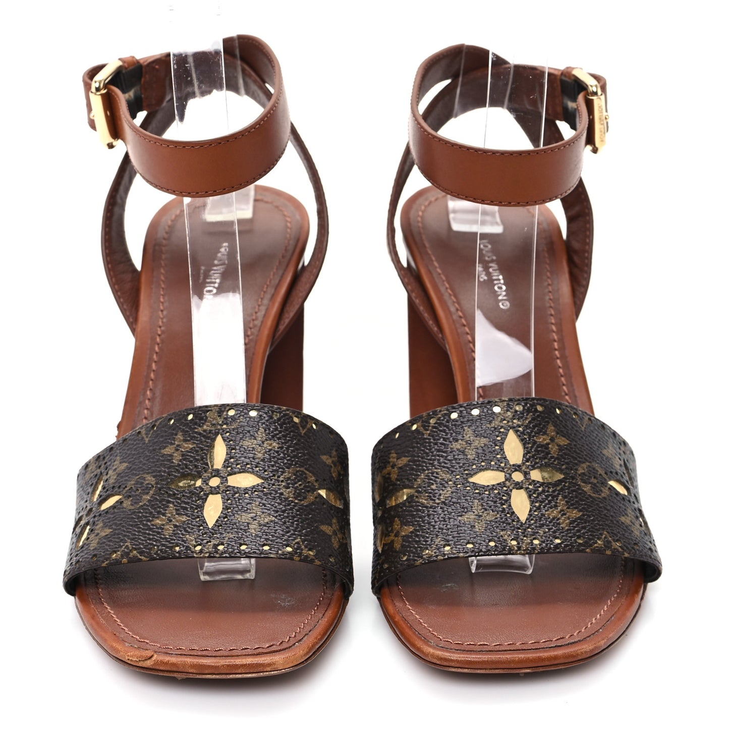 Calfskin Perforated Monogram Silhouette Sandals 39 Gold