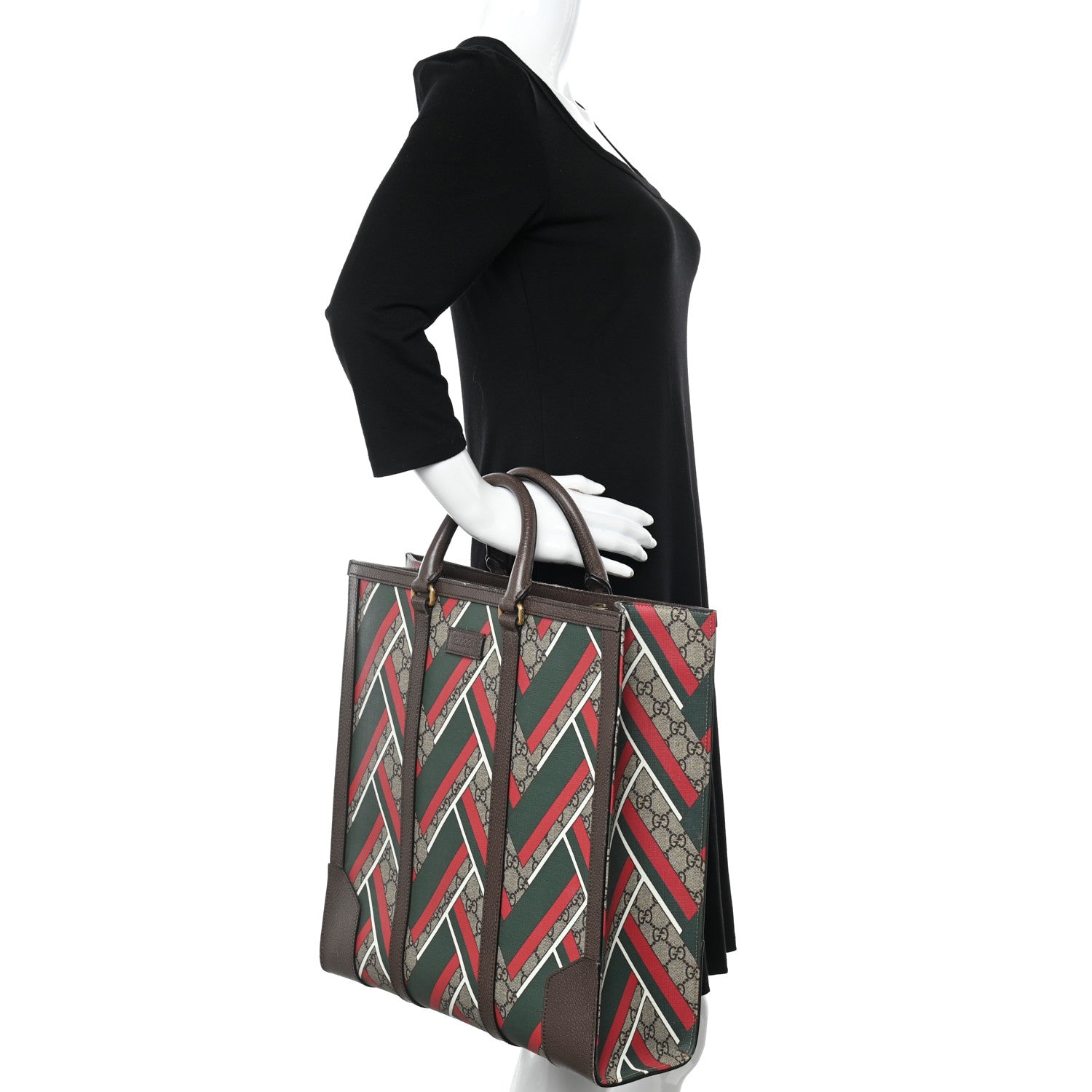 Gucci GG Supreme Monogram Chevron Web Vertical Tote Beige Green Red New Acero 2 of 12