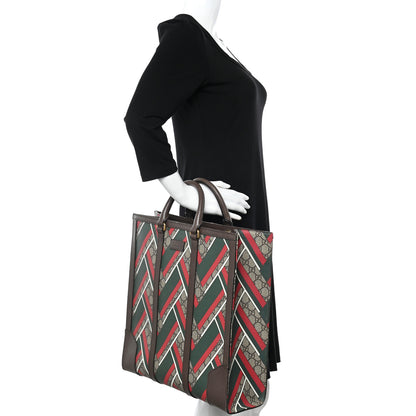 Gucci GG Supreme Monogram Chevron Web Vertical Tote Beige Green Red New Acero 2 of 12