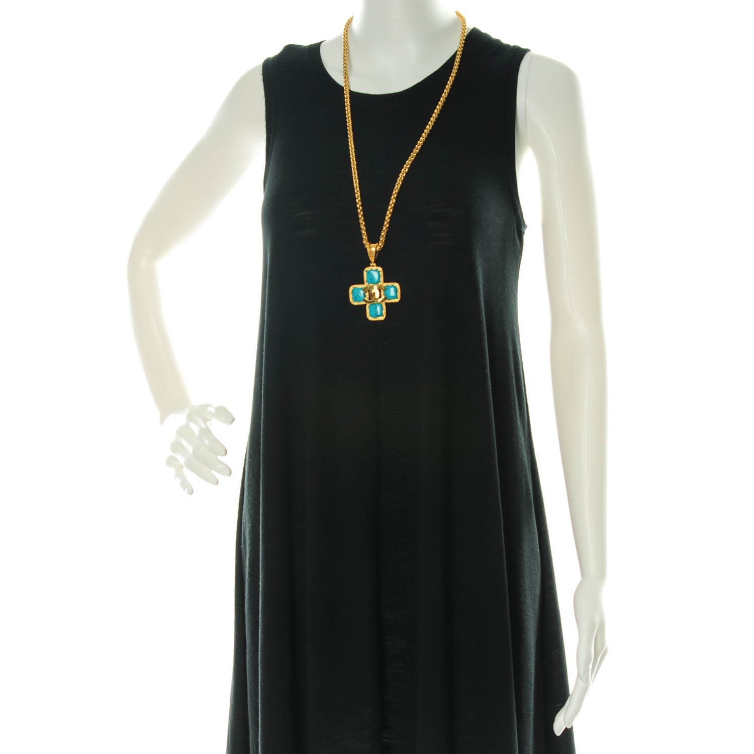 Chanel Cross Necklace Gold Turquoise 2 of 5
