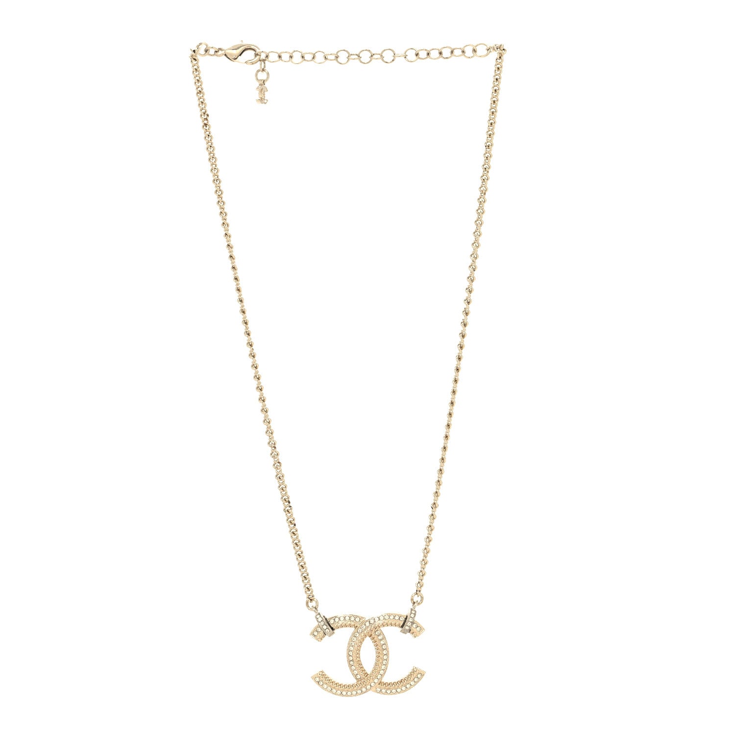 Chanel Crystal Logo CC Chain Necklace Light Gold 3 of 6