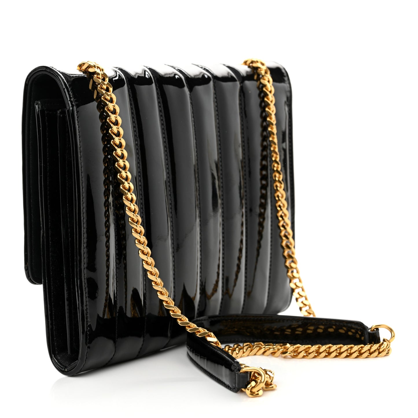 Patent Calfskin Matelasse Monogram Vicky Chain Bag Black