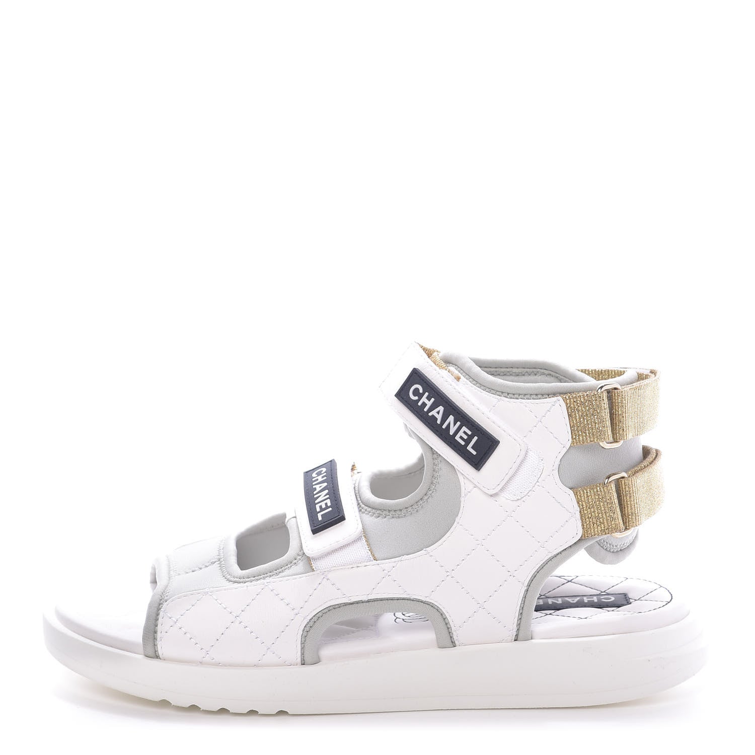 Chanel Goatskin Fabric Gladiator Sandals 39.5 White Light Grey Navy Blue 1 of 11