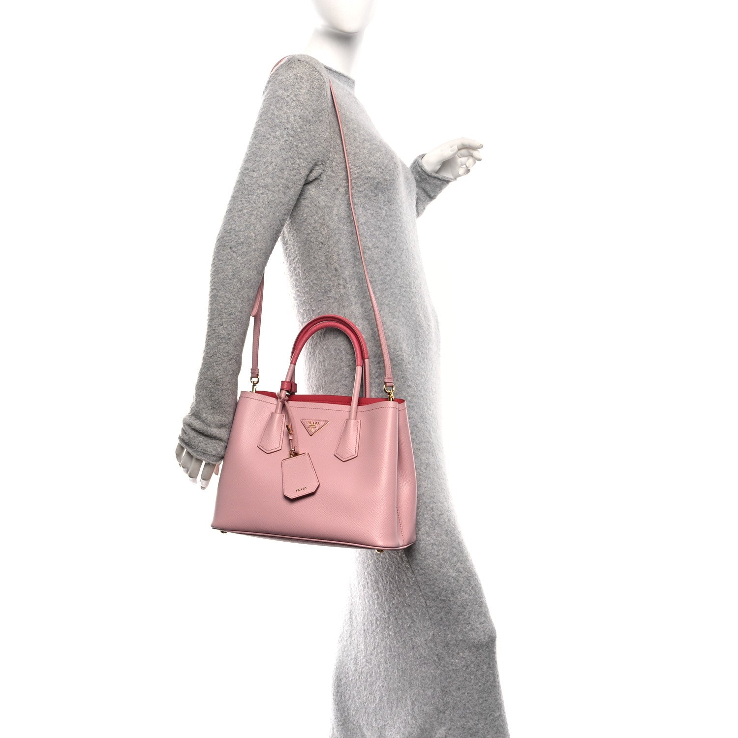 Prada Saffiano Cuir Bi-Color Small Double Handle Bag Pesca Tamaris