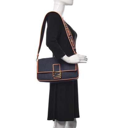Fendi Denim Large Baguette Blue Arancio Fluo 2 of 15