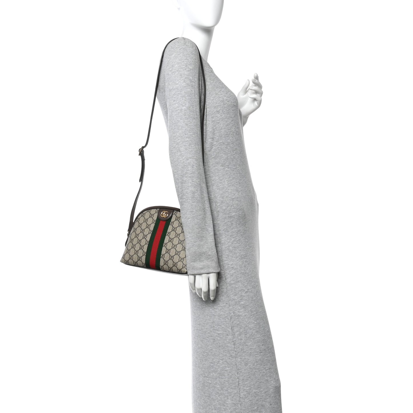 GG Supreme Monogram Textured Dollar Calfskin Web Small Ophidia Dome Shoulder Bag Beige Ebony New Acero