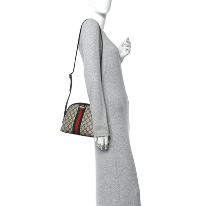 Gucci GG Supreme Monogram Textured Dollar Calfskin Web Small Ophidia Dome Shoulder Bag Beige Ebony New Acero 2 of 13
