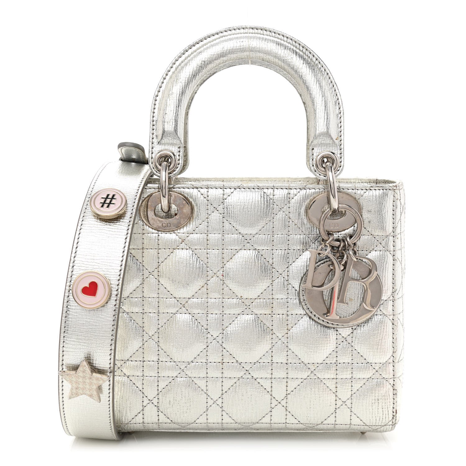 Christian Dior Metallic Grained Calfskin Cannage Small Lucky Badges My Lady Dior Silver 1 of 17