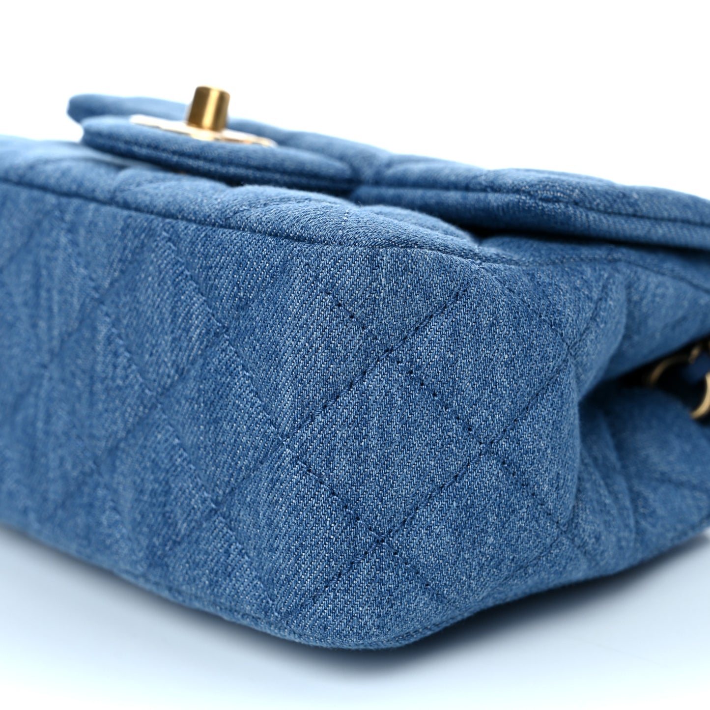 Denim Quilted Mini Pearl Crush Flap Blue