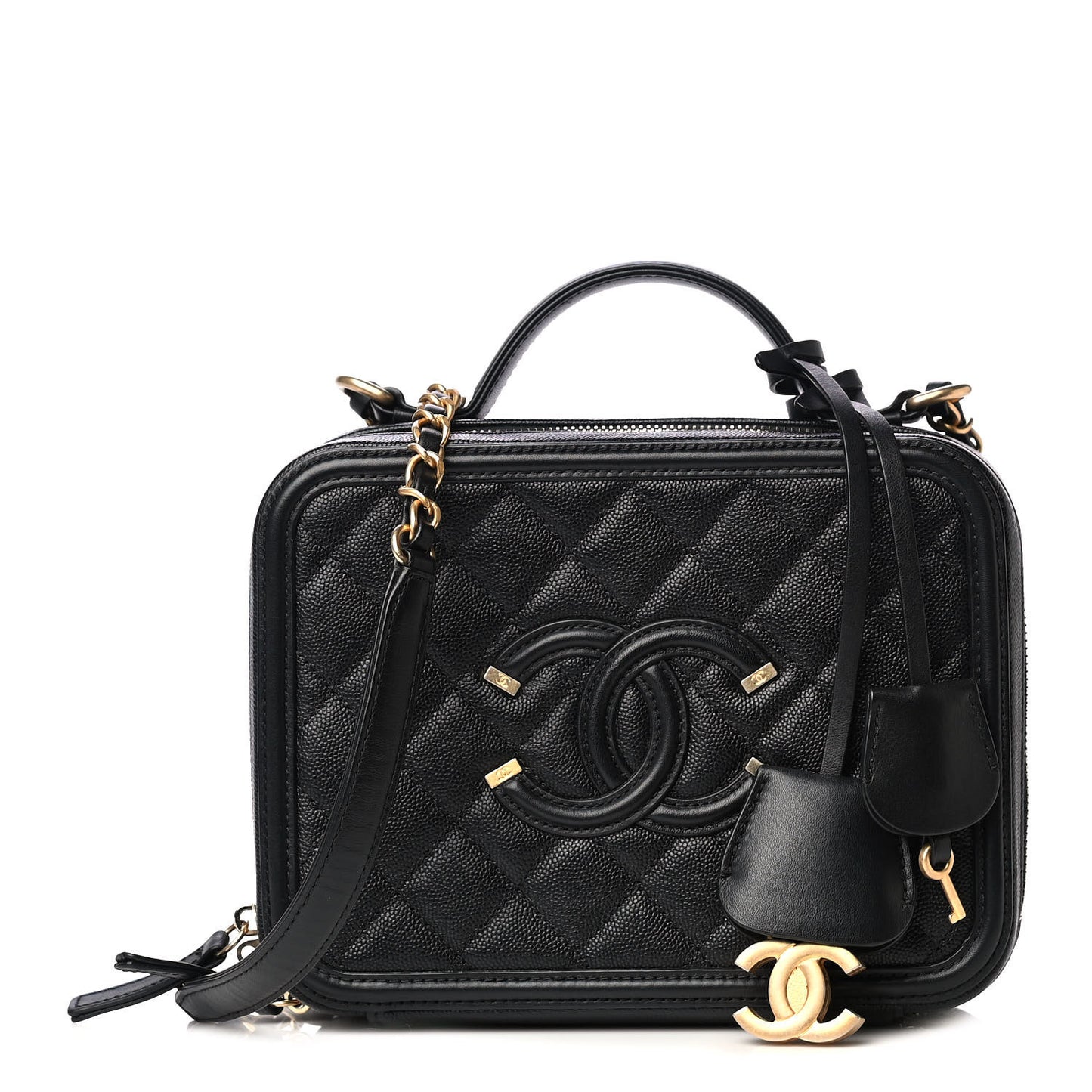 Caviar Quilted Medium CC Filigree Vanity Case Black