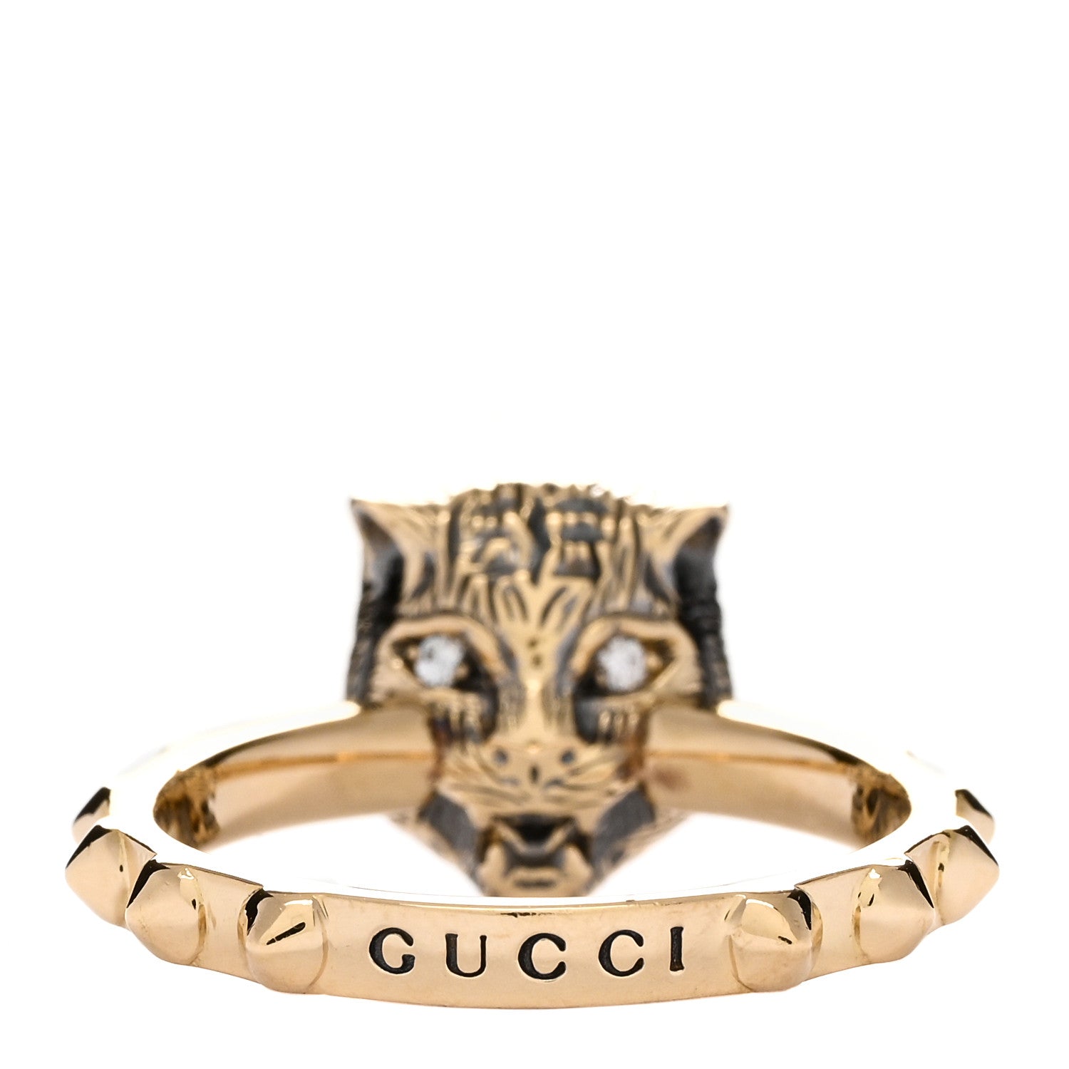 Gucci 18K Yellow Gold Diamond Aquamarine Le Marche Des Merveilles Feline Ring 57 8 2 of 3