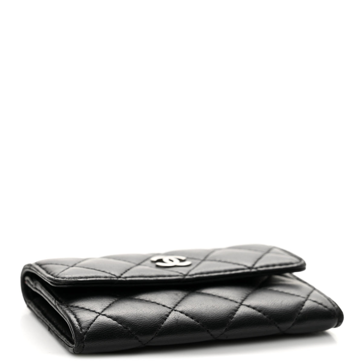 Lambskin Quilted Flap Card Holder Black