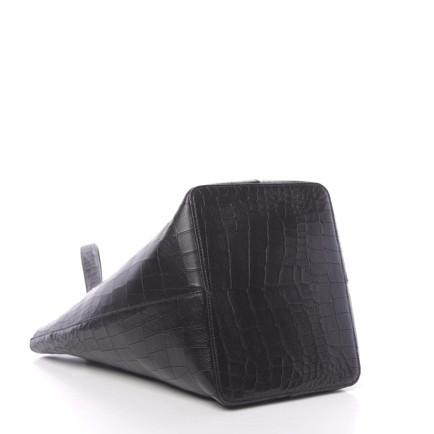 Calfskin Crocodile Embossed Kite Bucket Bag Black