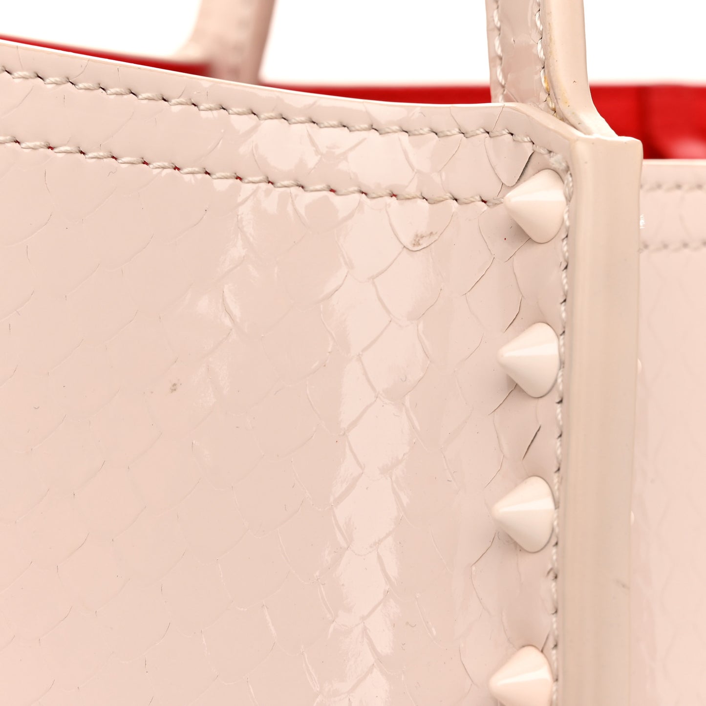 Patent Snakeskin Embossed Spiked Cabarock Shopper Tote Leche