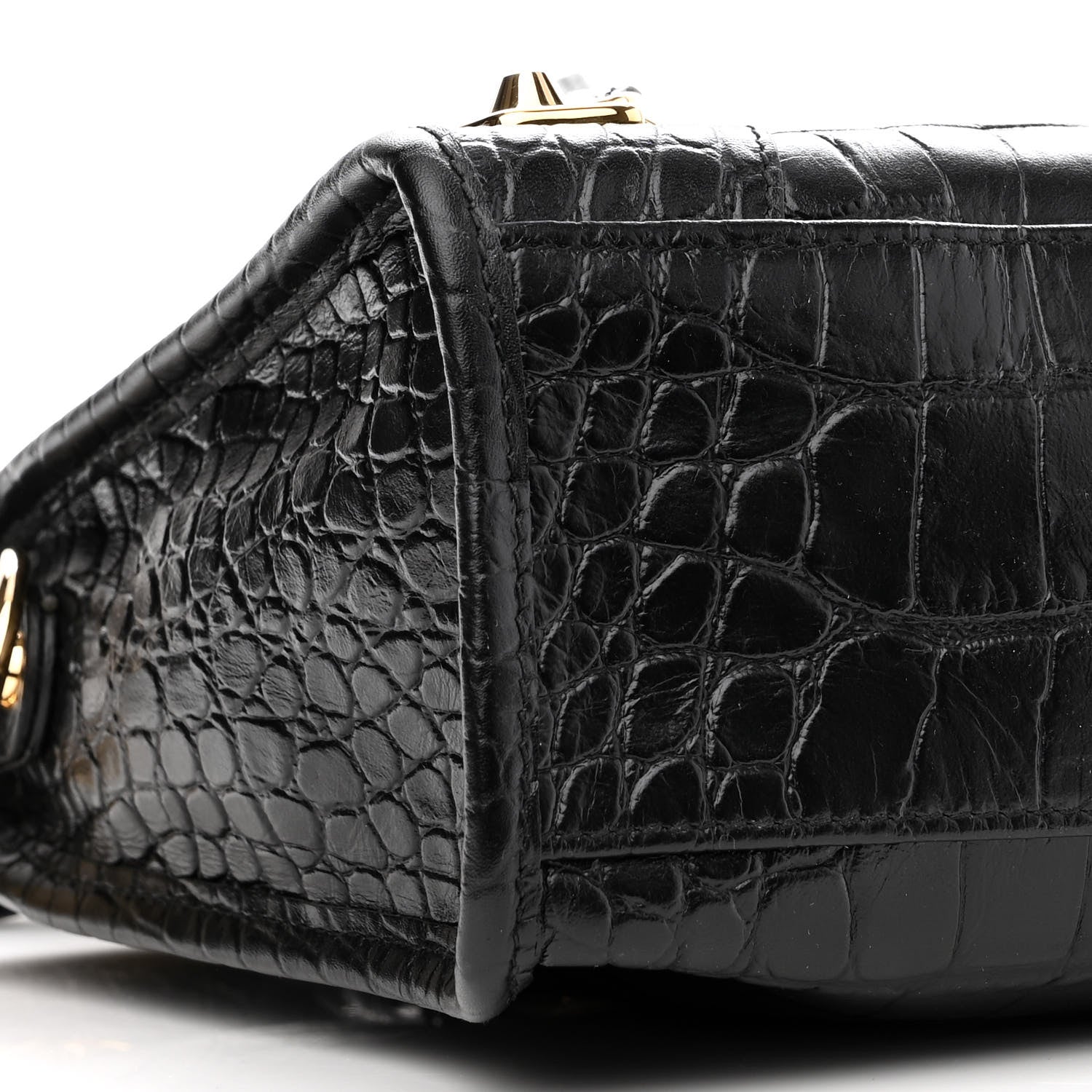 Balenciaga Calfskin Crocodile Embossed Gold Metallic Edge Hardware S City Black 9 of 10