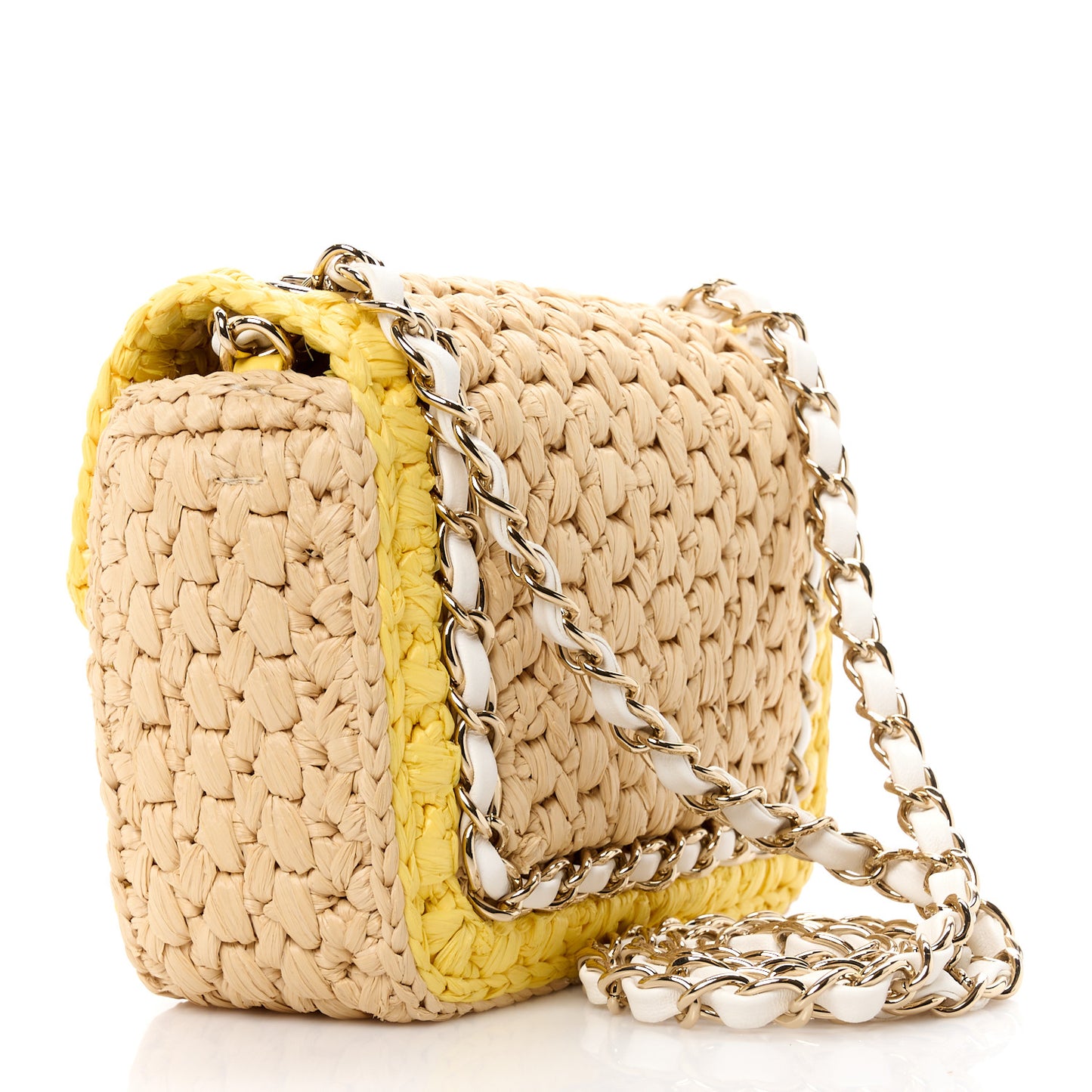 Raffia Chain Venice Beach Mini Flap Bag Beige Yellow