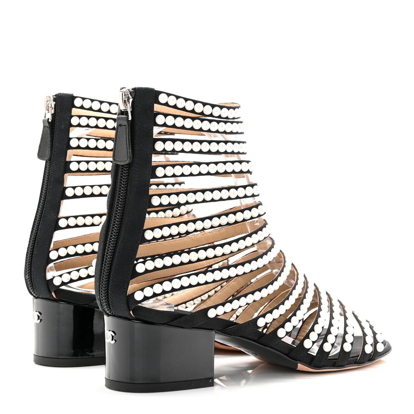 Calfskin Pearl Gladiator Sandals 37.5 Black