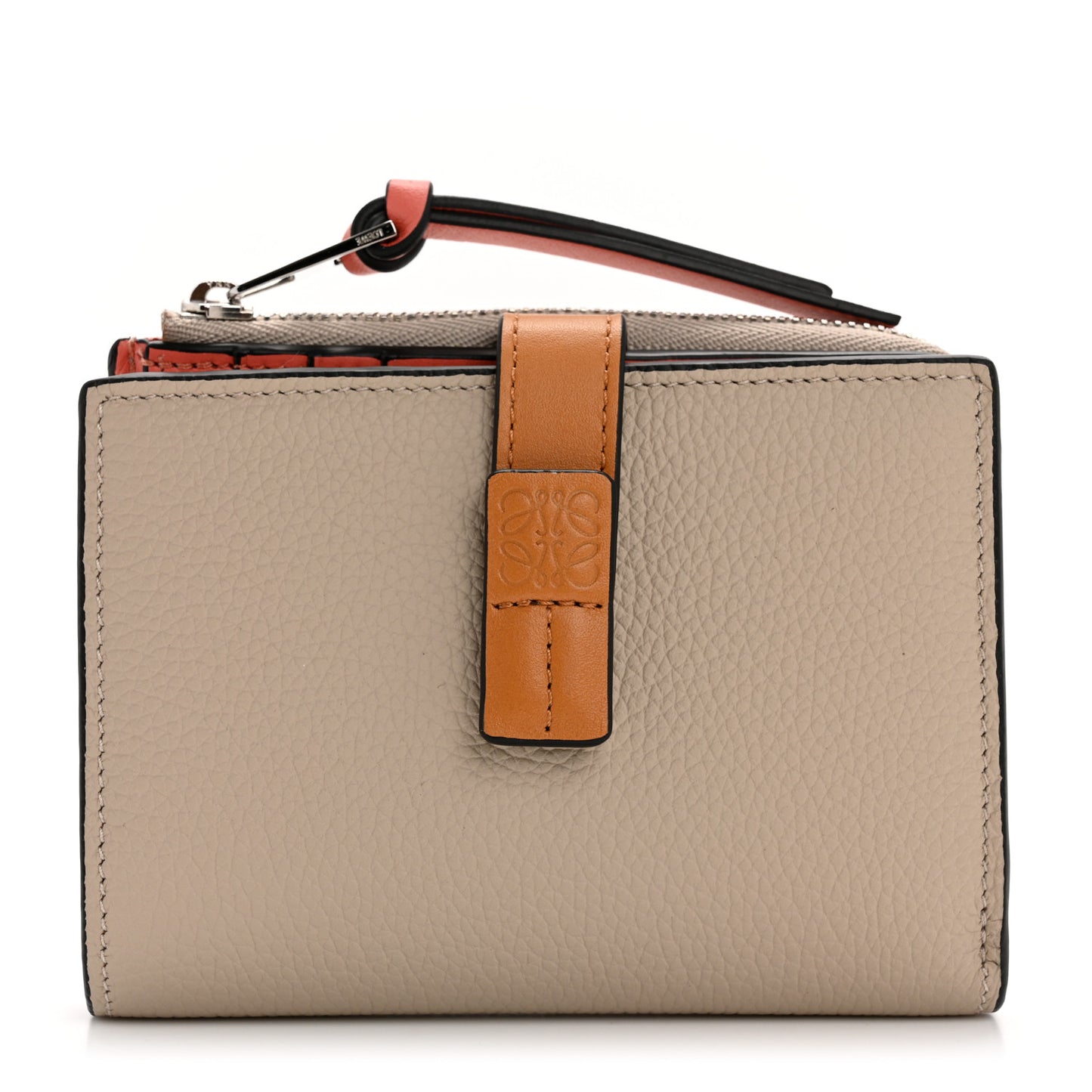Grained Calfskin Compact Wallet Light Oat