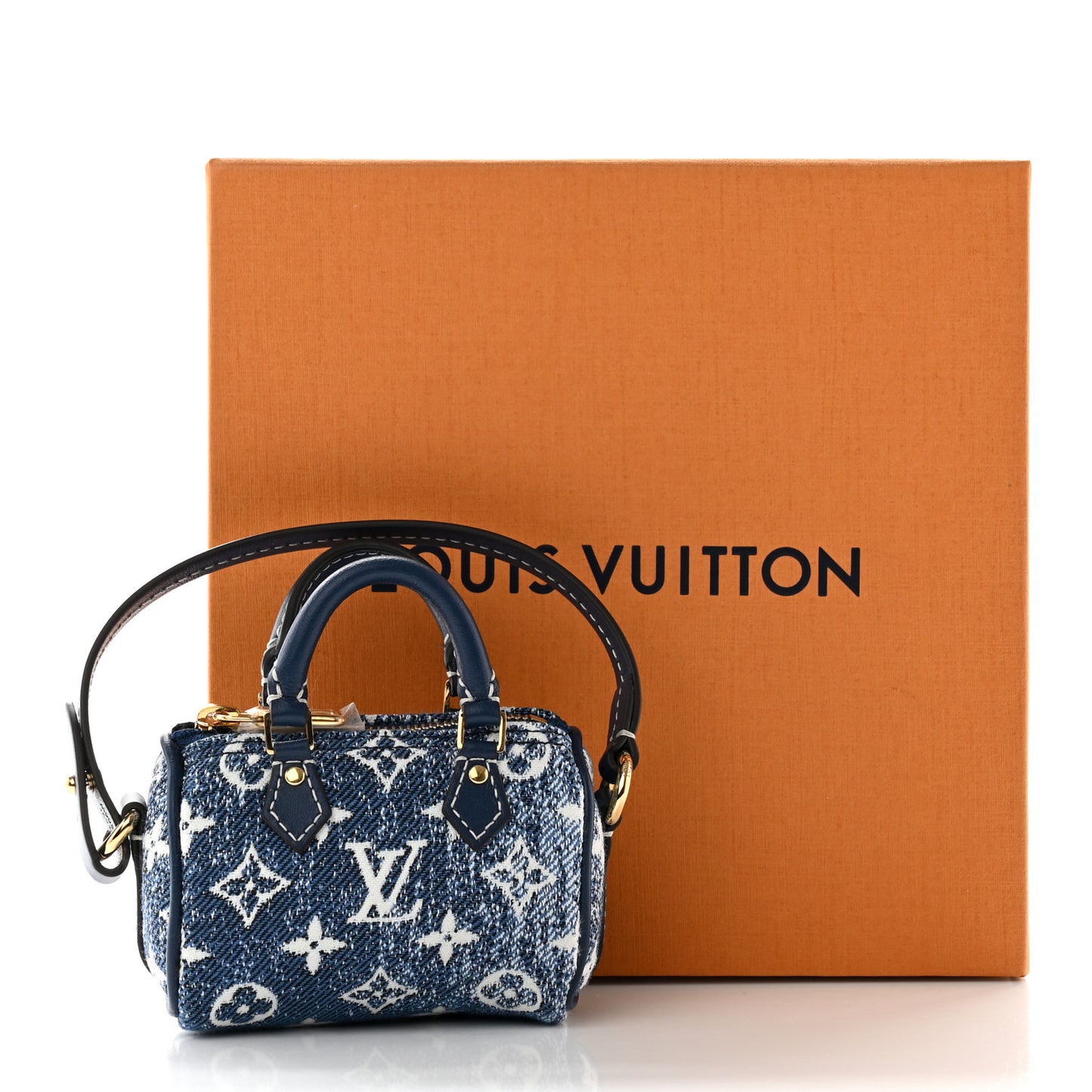 Denim Monogram Jacquard Micro Speedy Bag Charm Bleu