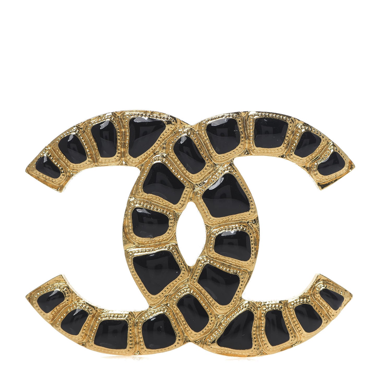 Gripoix Poured Glass Along The Nile CC Brooch Black Gold