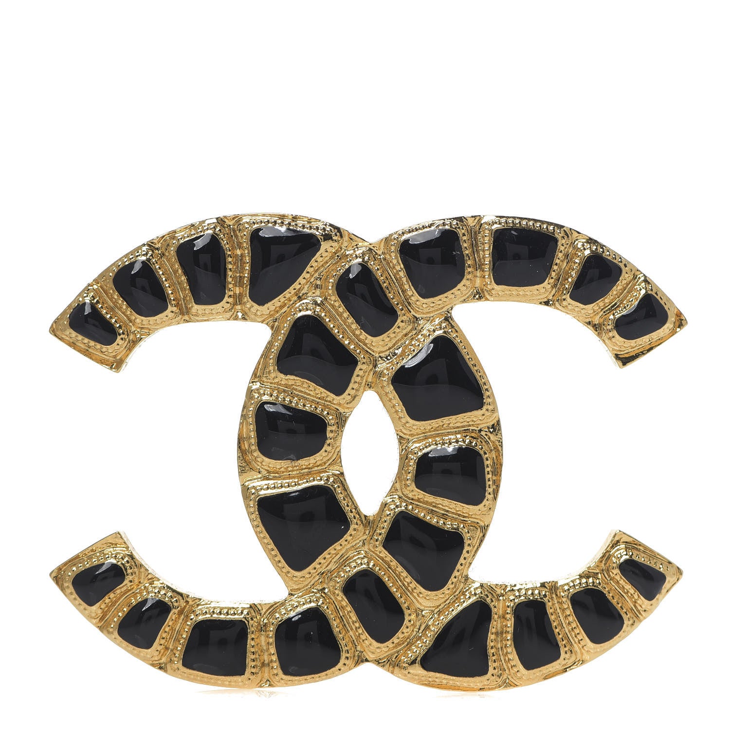 Chanel Gripoix Poured Glass Along The Nile CC Brooch Black Gold 1 of 3