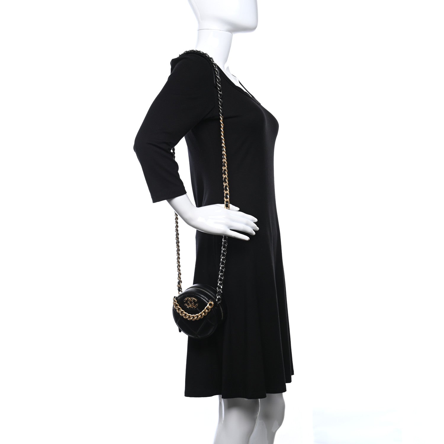 Chanel Lambskin Quilted Chanel 19 Round Clutch With Chain Black 2 of 8