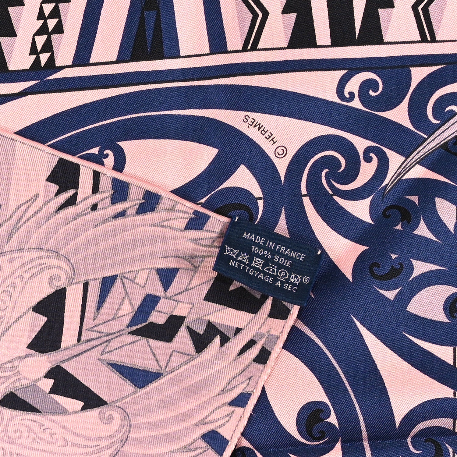 Hermes Silk Kawa Ora Scarf 90 Rose Thé Marine Black 3 of 3