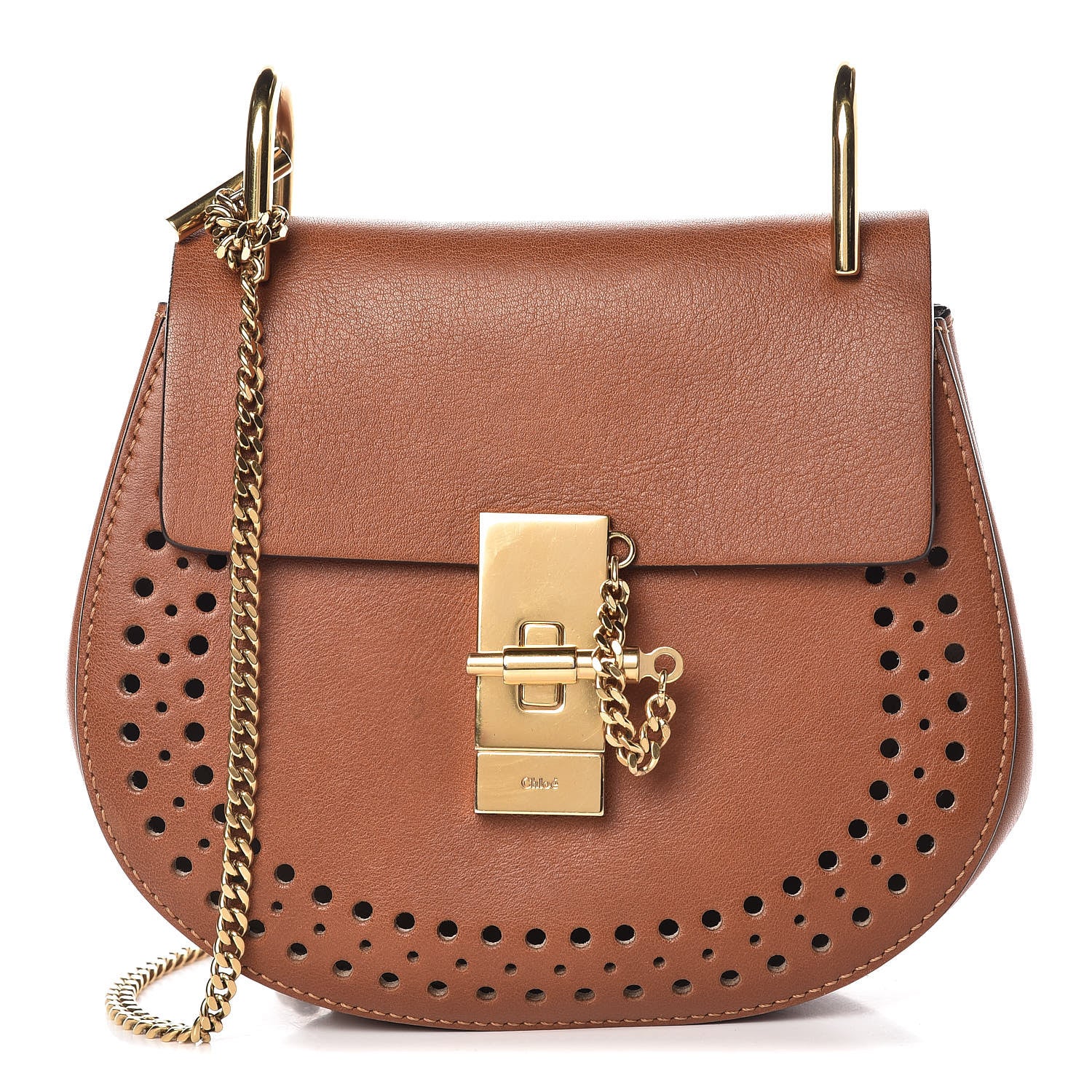 Chloe Calfskin Perforated Mini Drew Shoulder Bag Caramel 1 of 14