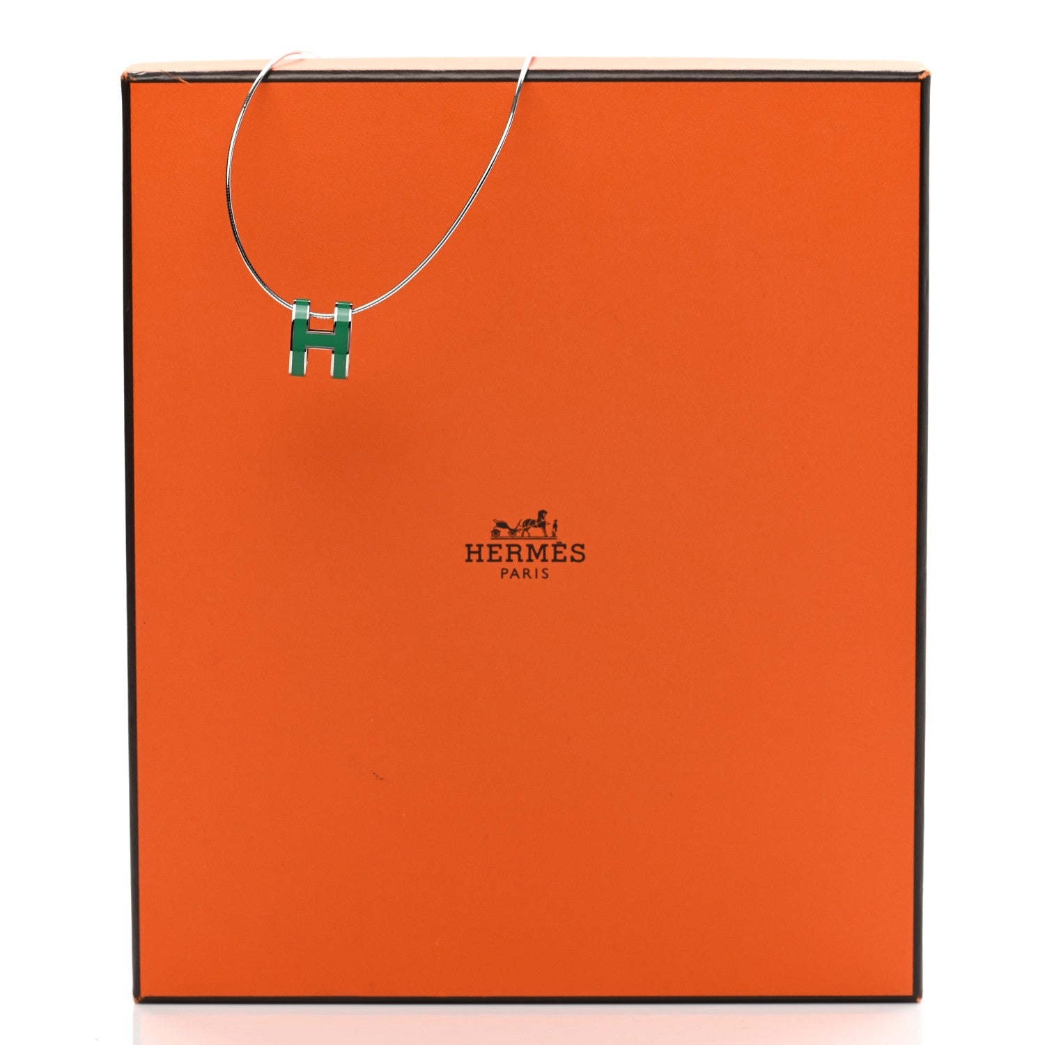 Hermes Lacquered Palladium Pop H Pendant Necklace Vert Malachite 7 of 7