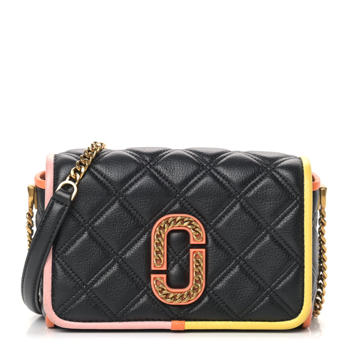 Grained Calfskin Quilted Double Stitched The Status Flap Crossbody Bag Black Multi