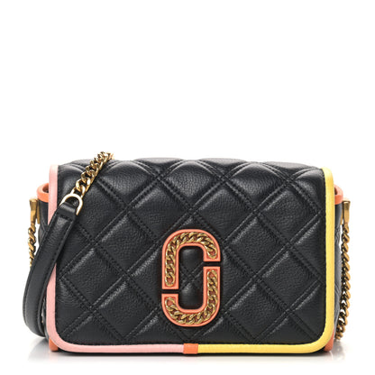 Marc Jacobs Grained Calfskin Quilted Double Stitched The Status Flap Crossbody Bag Black Multi 1 of 14