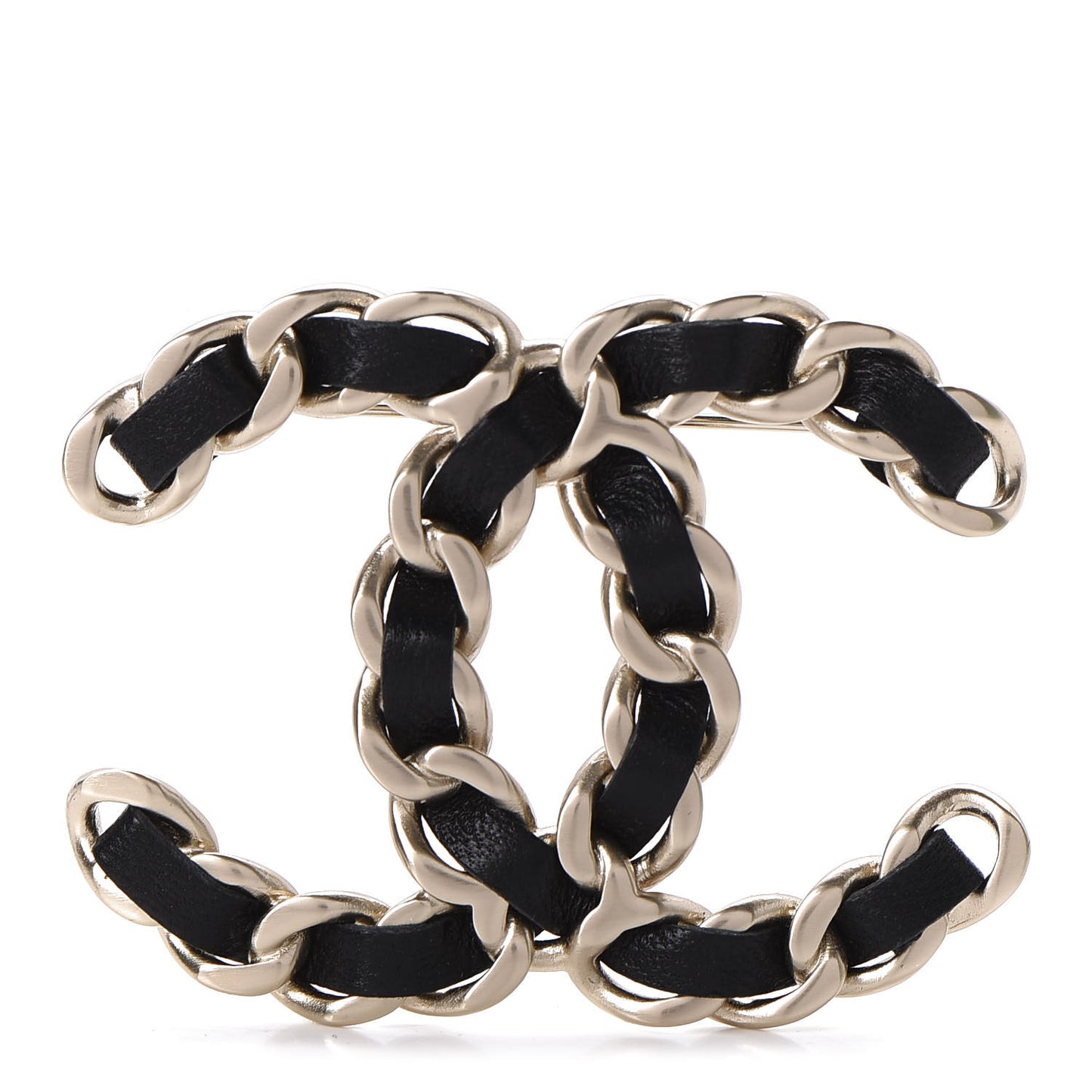 Lambskin Chain CC Brooch Black Gold