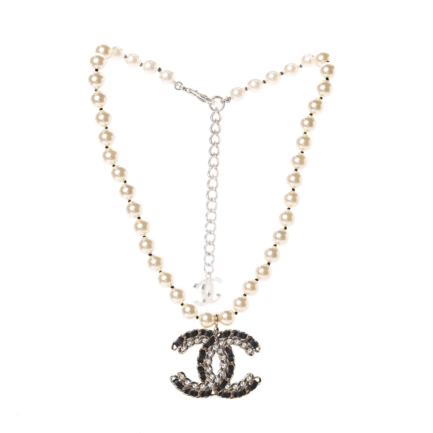 Lambskin Pearl Crystal CC Short Necklace Gold